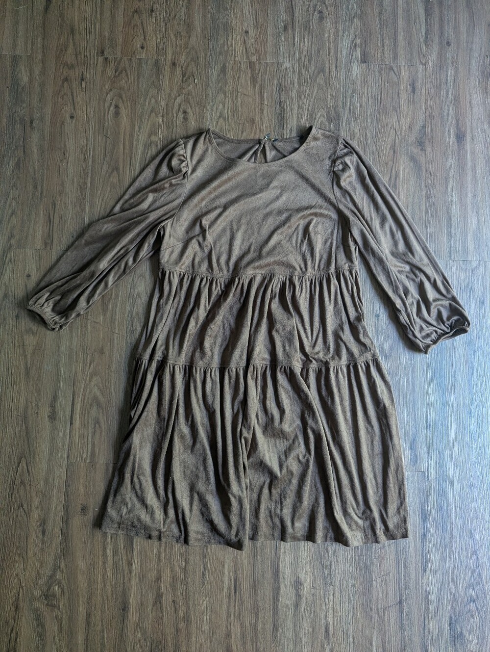 Tommy Hilfiger Women's Velvety Brown Tiered Long-Sleeve Dress